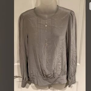 Whitley Womens Sz S Gray Jeweled Silk LS Blouse Top EUC BG6